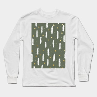 Christmas branches and dots - olive and gold Long Sleeve T-Shirt